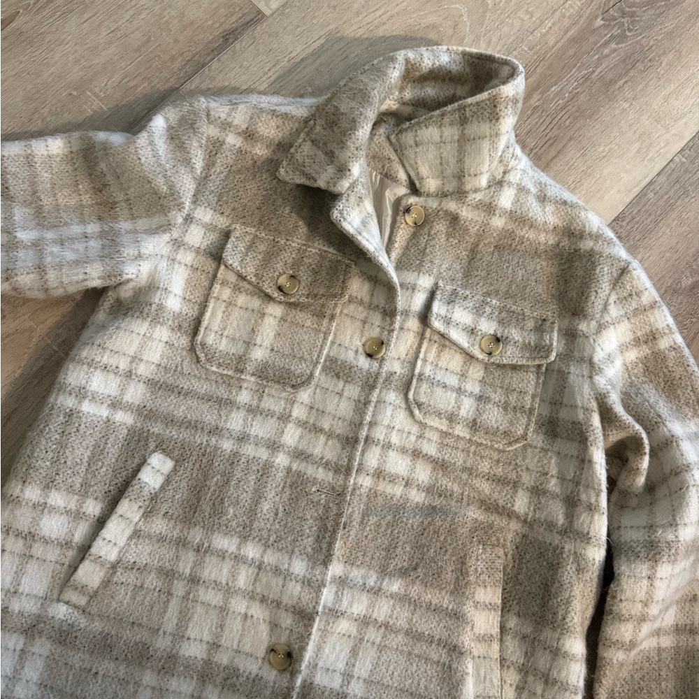 Women's Plaid Tan and Cream Wool Coat